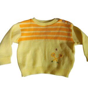 Vintage Soft Spun Baby Sweater 9 Months Yellow & Orange Striped Knit Japan 1960s